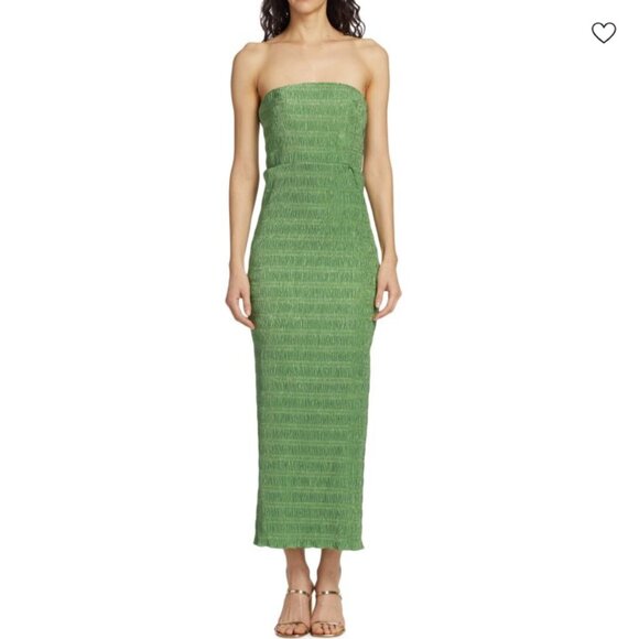 L'IDÉE Dresses & Skirts - L'IDÉE Aurore Pleated Satin Strapless Midi Dress in Sea Green NWT